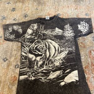 Vintage 90s Bears All Over Print AOP T-Shirt M 1992 Harlequin Outdoor Black